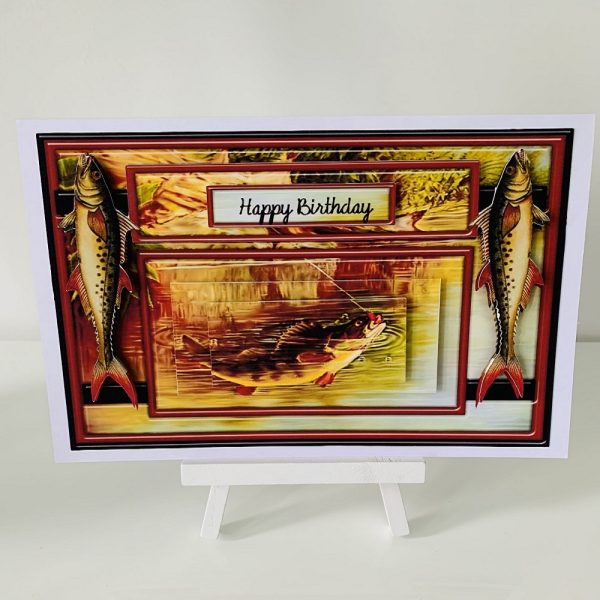 Handmade 3D Pyramage Fishing greeting card 10x7 - Image 3