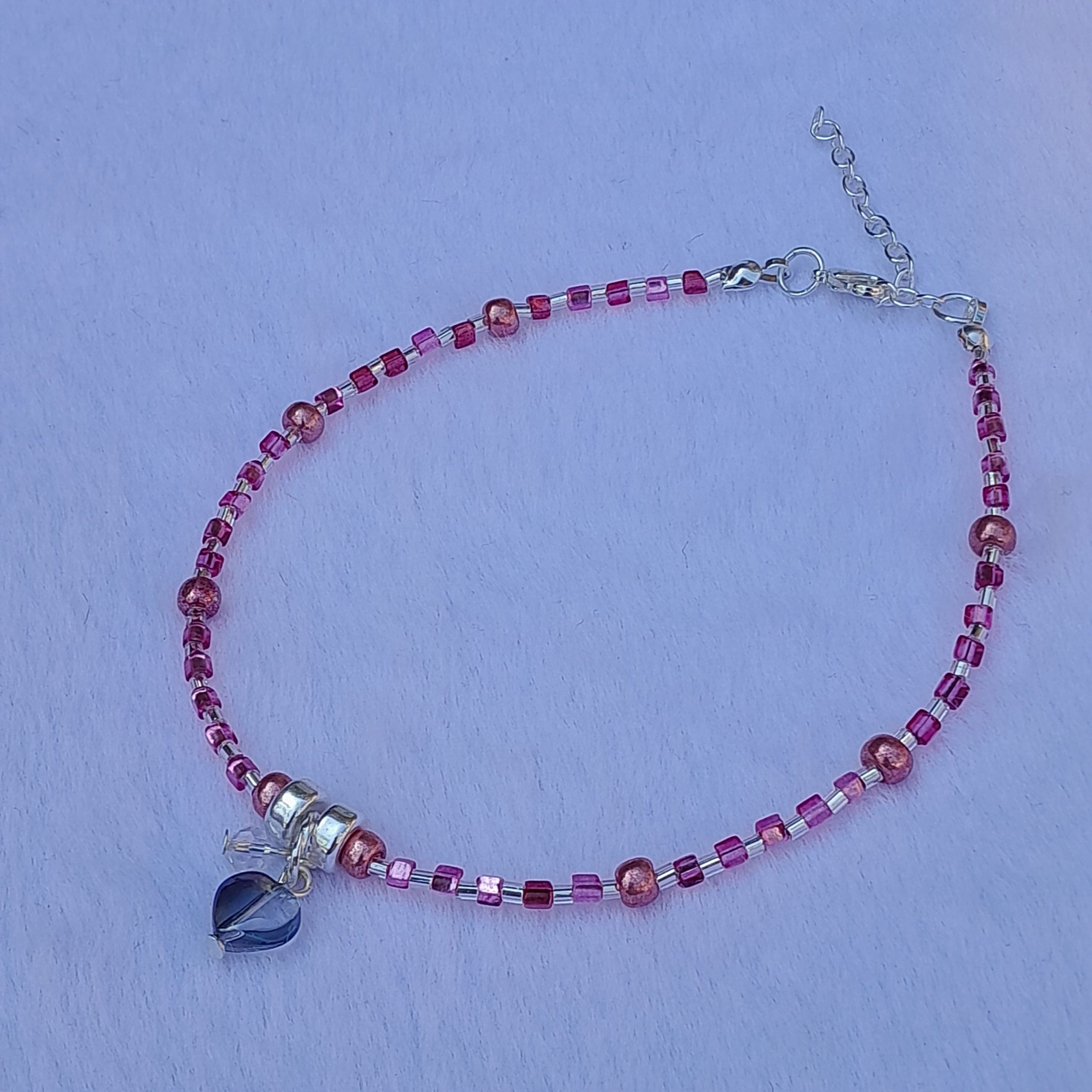 Pink & Silver Beaded Anklet My Craft Shop