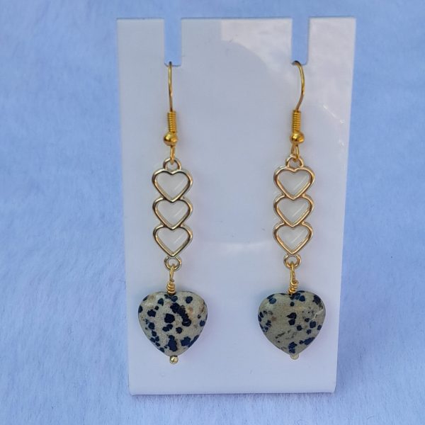 Dalmation Jasper Heart Earrings