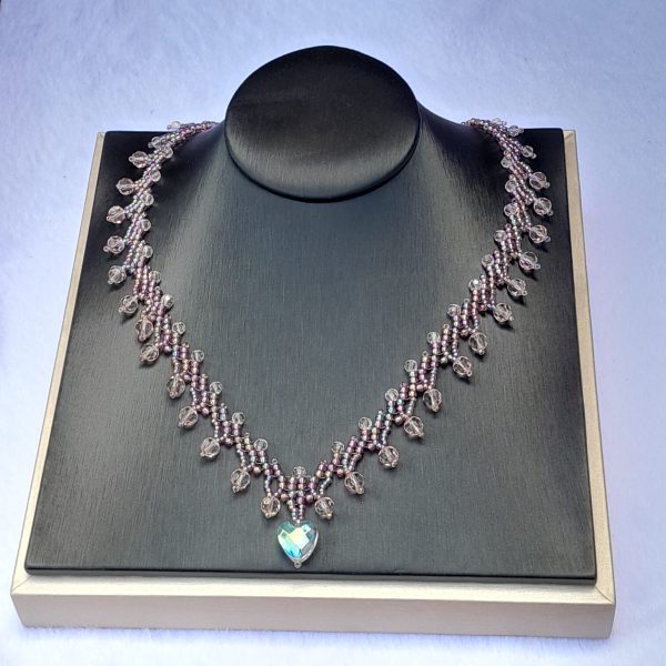 Pink  Beaded Heart Necklace - Image 2