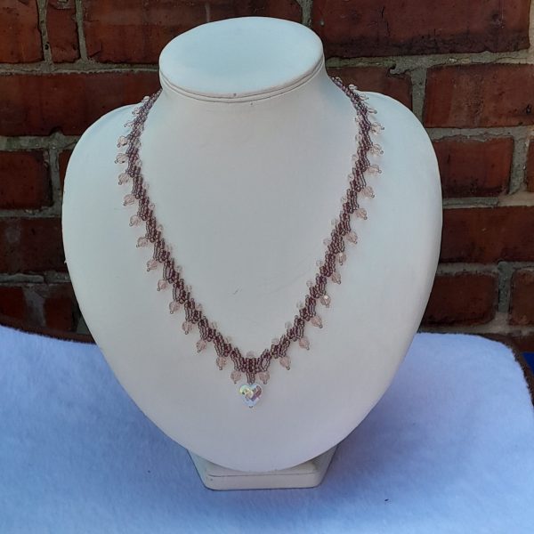 Pink  Beaded Heart Necklace - Image 3