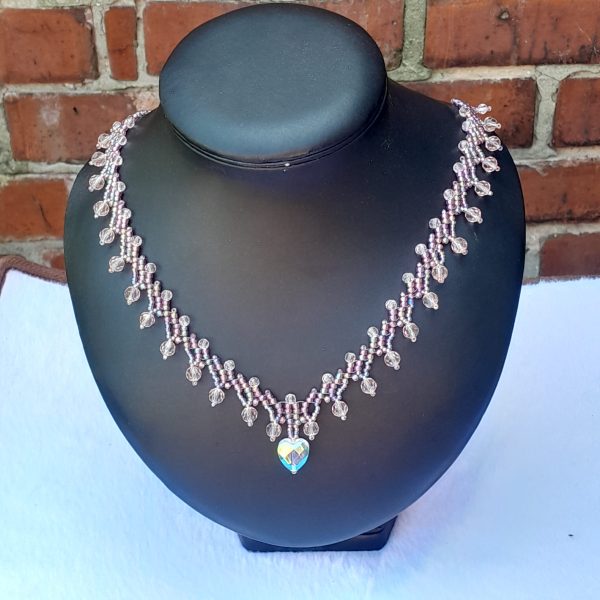 Pink  Beaded Heart Necklace