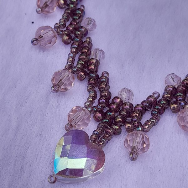 Pink  Beaded Heart Necklace - Image 5