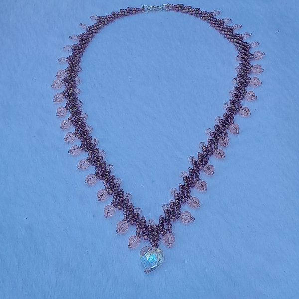 Pink  Beaded Heart Necklace - Image 4