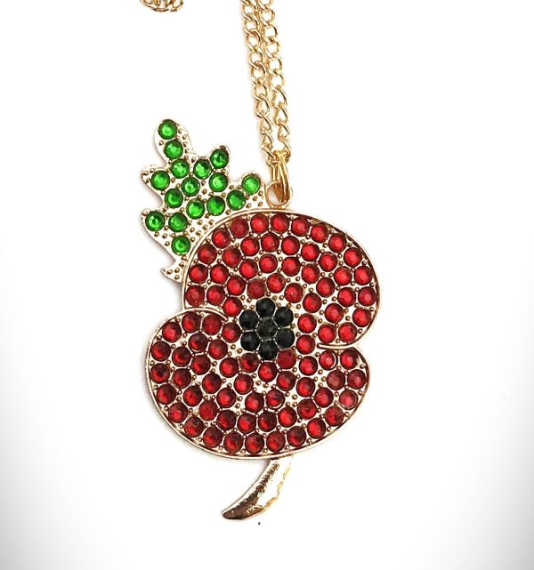 red poppy crystal art necklace