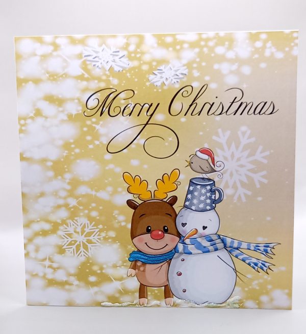 Cute reindeer and snowman card