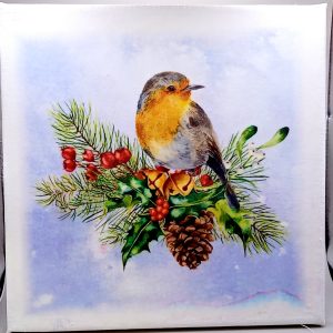 A gorgeous Christmas canvas featuring a Robin red breast
