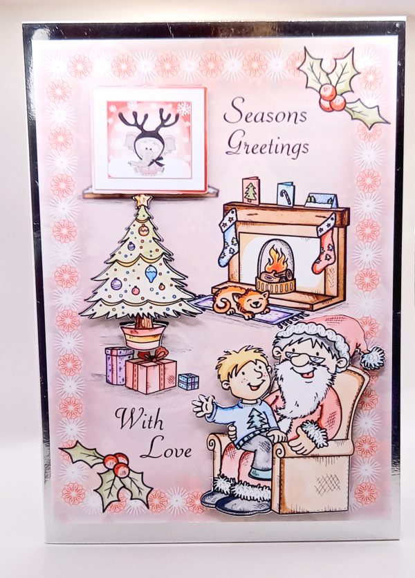 Pink decoupage Christmas card