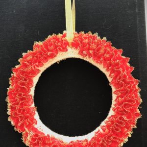 red with gold edge Knitted lace hanging wreath
