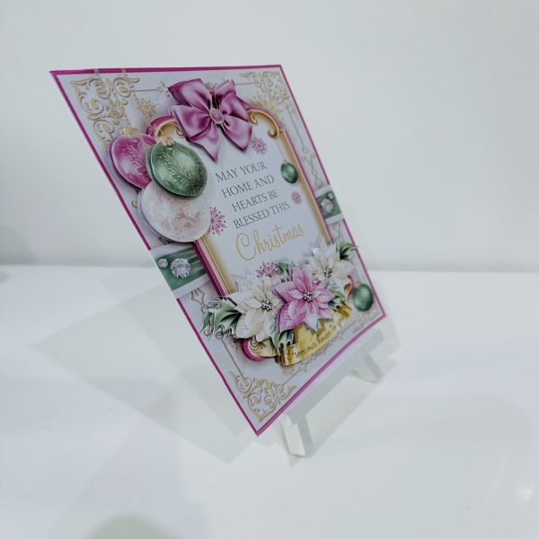 Handmade 3D decoupage Christmas Bauble Christmas Card - Pink and Green - Image 2