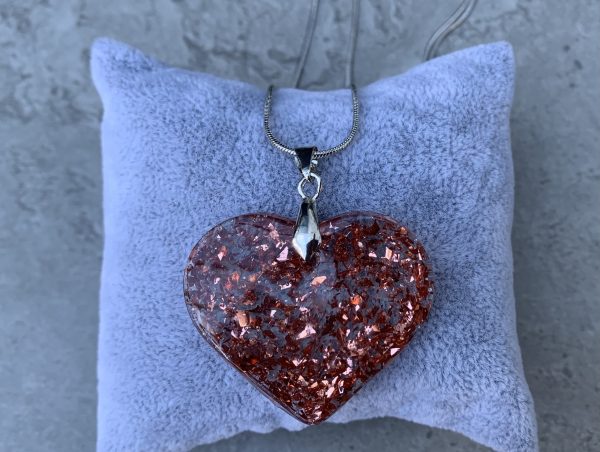 Heart Shaped Resin Pendant - Copper Leaf