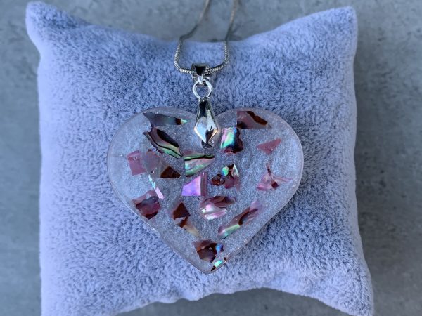 Heart Shaped Resin Pendant - Abalone Shell - Pinks