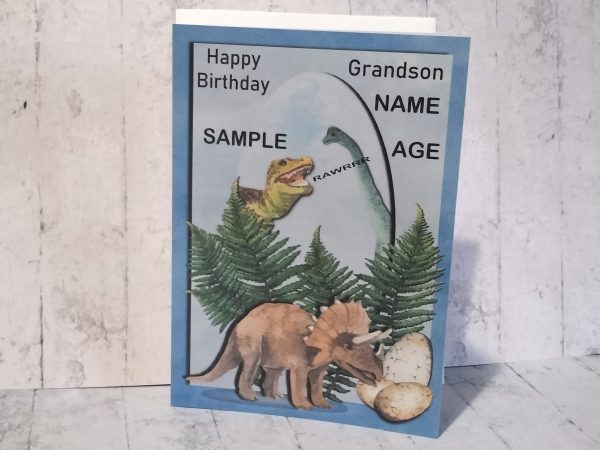 Dinosaur - Happy Birthday Card  (Choice of Personalisation )
