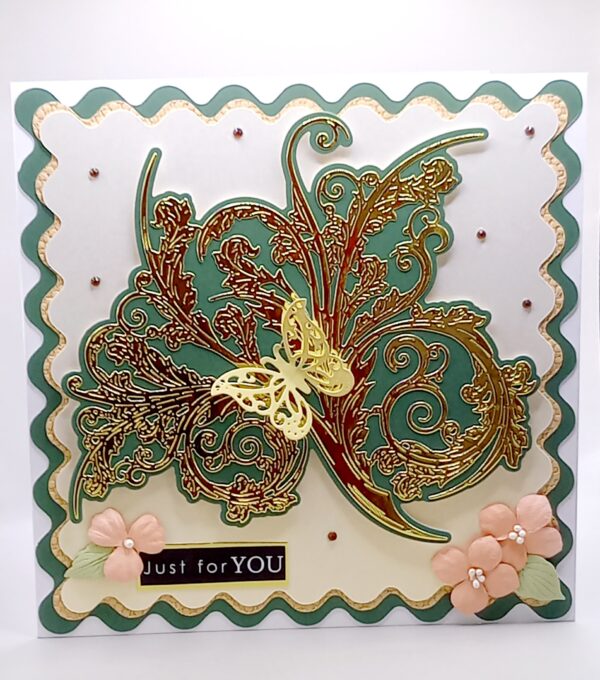 A lovely gold and green die cut card