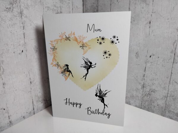 Mum Fairy Birthday Card ( orange heart )