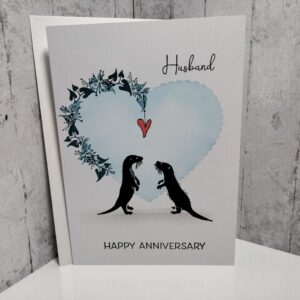 Husband Anniversary Card ( blue heart & otters )