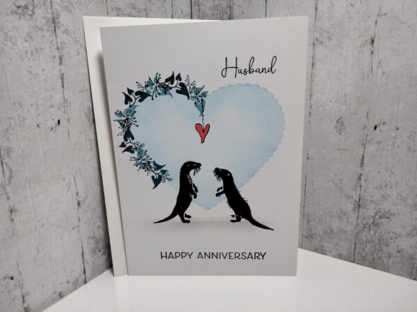 Husband Anniversary Card ( blue heart & otters )
