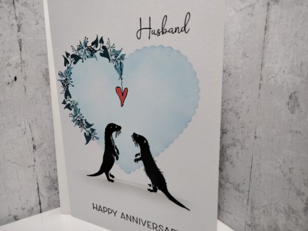 Husband Anniversary Card ( blue heart & otters ) - Image 3