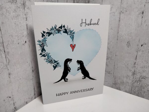 Husband Anniversary Card ( blue heart & otters ) - Image 2