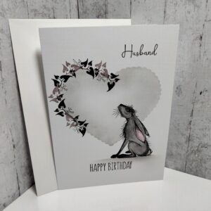 Husband Birthday Card (grey heart & hare)