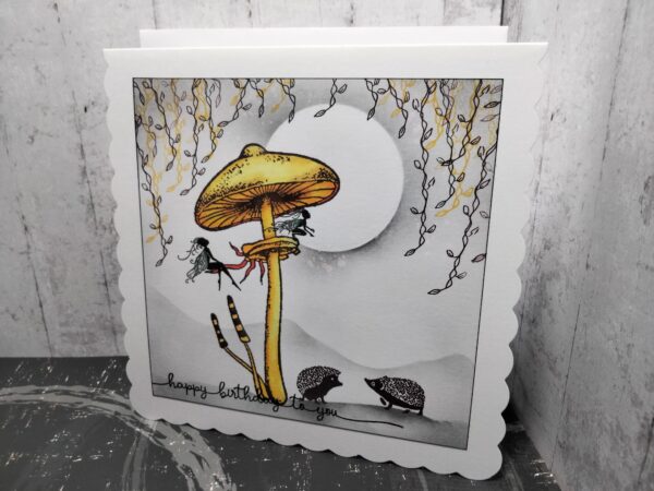 Happy Birthday - Fairy and Yellow Mushroom Card