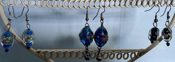 Lampwork wire wrapped earrings
