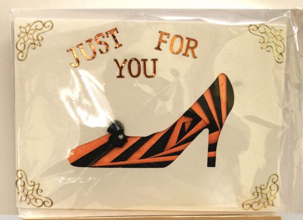 black and orange shoe iris folding card