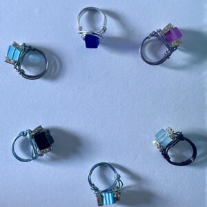 Striped & crystal cubed beaded rings