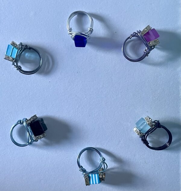 Striped & crystal cubed beaded rings