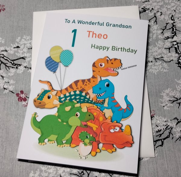 Cute Dinosaur - Birthday Card  ( Choice of Personalisation )