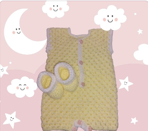 Baby Playsuit and Booties, Gender Neutral, fits a 0-3 months baby