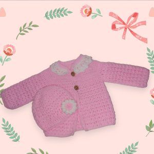Baby girl daisy pink collar cardigan and hat 0-3 months