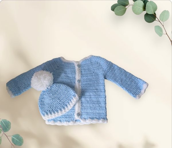 Baby boy  cardigan and hat set 0-3 months
