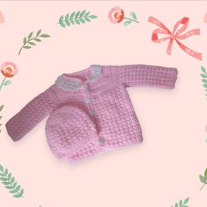 Baby girl pink collar cardigan and hat set