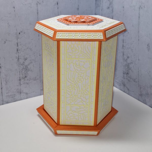 Tall Hexagonal Gift Box ( orange, yellow & white )
