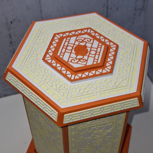 Tall Hexagonal Gift Box ( orange, yellow & white ) - Image 4