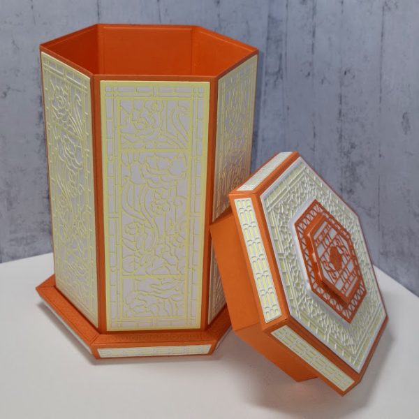 Tall Hexagonal Gift Box ( orange, yellow & white ) - Image 5