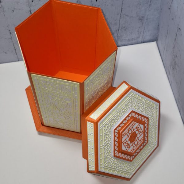 Tall Hexagonal Gift Box ( orange, yellow & white ) - Image 6
