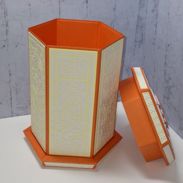 Tall Hexagonal Gift Box ( orange, yellow & white ) - Image 7