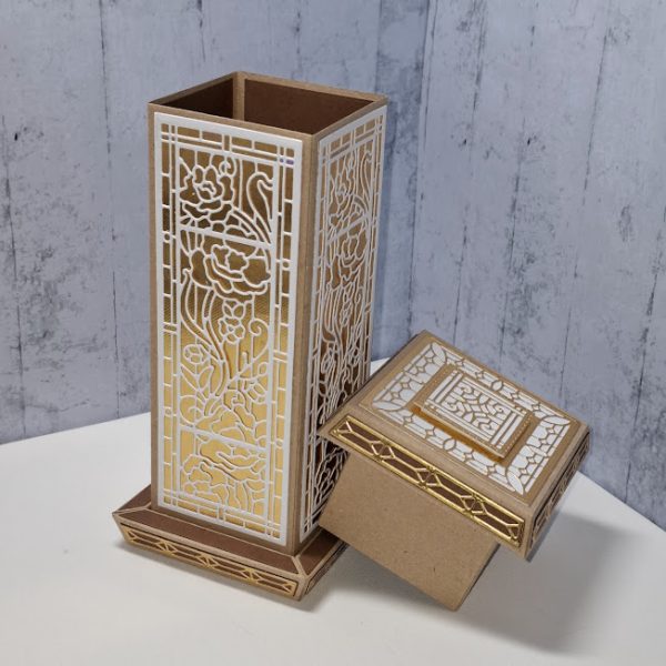 Tall Rectangle Gift Box ( white, gold & brown ) - Image 5