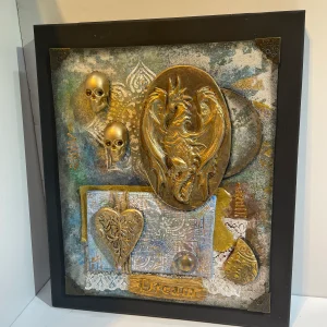 Mixed Media, Skull, Heart & Dragon (I)