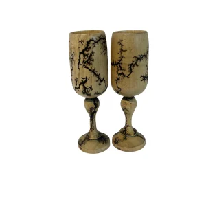 A pair of  turned wooden goblets decorated using fractal burning (H)