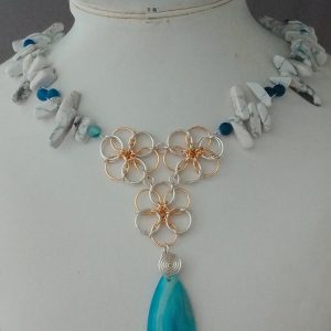 Flower Connector Blue Striped Agate & Howlite Necklace