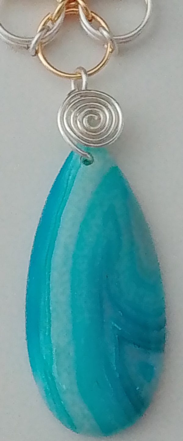 Flower Connector Blue Striped Agate & Howlite Necklace - Image 4