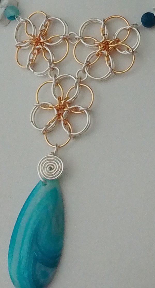 Flower Connector Blue Striped Agate & Howlite Necklace - Image 2