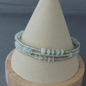 Rainbow Moonstone and seed bead memory wire bracelet
