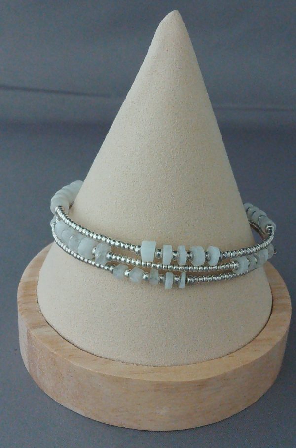Rainbow Moonstone and seed bead memory wire bracelet