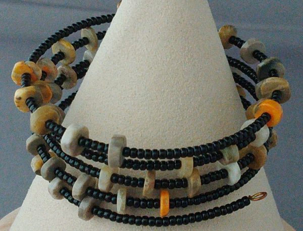 Bumblebee Jasper and seed bead memory wire bracelet