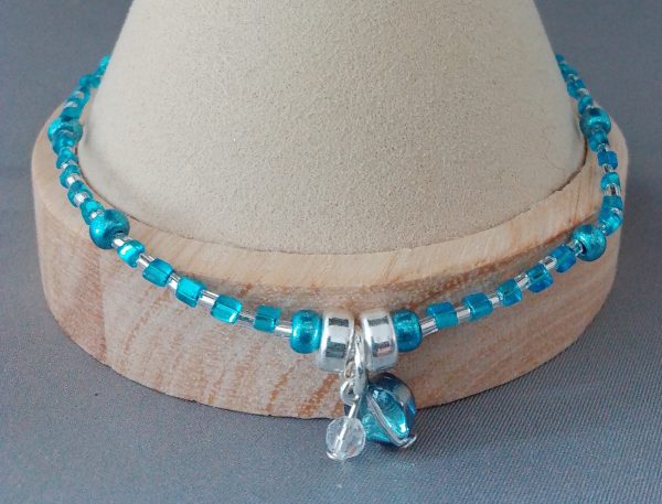 Blue & Silver Beaded Anklet - Image 3