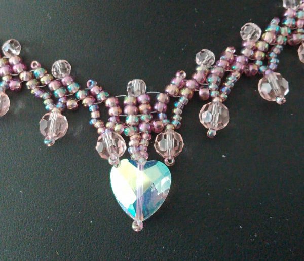 Pink  Beaded Heart Necklace - Image 7